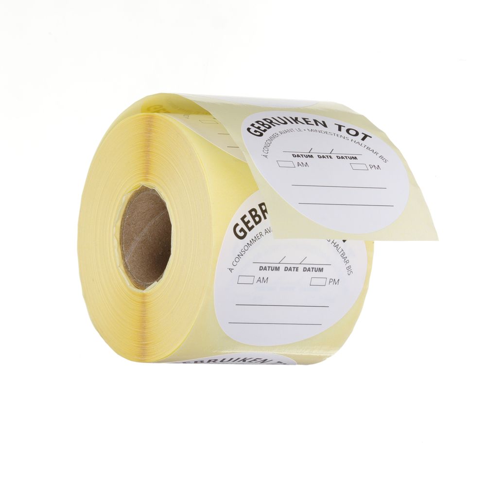 Voedselveiligheidsstickers, multifunctioneel, eenvoudig verwijderbaar, “GEBRUIKEN TOT”, HENDI, Wit, 500 st., ⌀50mm