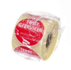 Voedselveiligheidsstickers, multifunctioneel, eenvoudig verwijderbaar, “EERST GEBRUIKEN”, HENDI, Rood, 500 st., ⌀50mm
