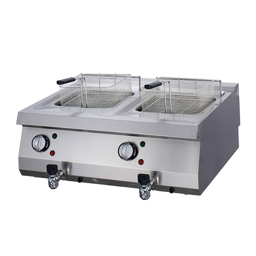 Heavy Duty Friteuse - 2 x 12 L - Dubbel - 70 cm Diep - met Tapkraan - Elektrisch