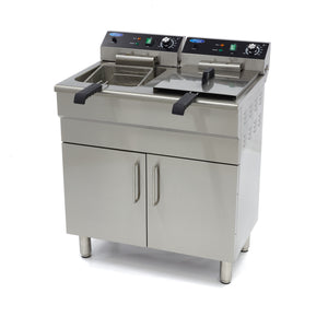 Frituurpan - 2x 16 L - 2 Manden - met Tapkraan en Opbergruimte - 400V