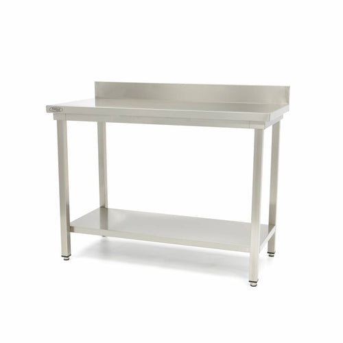 Werktafel rvs - 140 x 60 cm - Verstelbare Hoogte - met Spatrand en Onderschap
