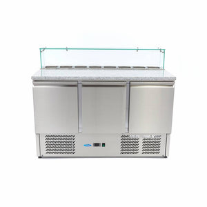 Pizzawerkbank - 137 cm - 3 Deuren - 8 x 1/6 GN - incl. Glazen Afdekking
