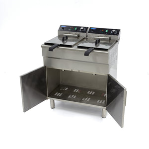 Frituurpan - 2x 16 L - 2 Manden - met Tapkraan en Opbergruimte - 400V