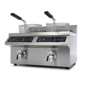 Frituurpan - 2x 8 L - 2 Manden - met Tapkraan - Inductie