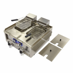Frituurpan - 2x 10 L - 2 Manden - met Tapkraan - 400V
