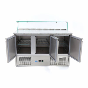 Pizzawerkbank - 137 cm - 3 Deuren - 8 x 1/6 GN - incl. Glazen Afdekking